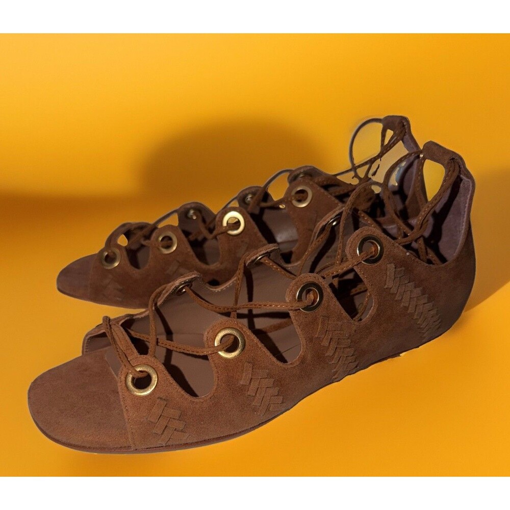 NIB Lola Cruz Boho Cage Tieup Brown Suede Sandals 207Z30BK Sz 9